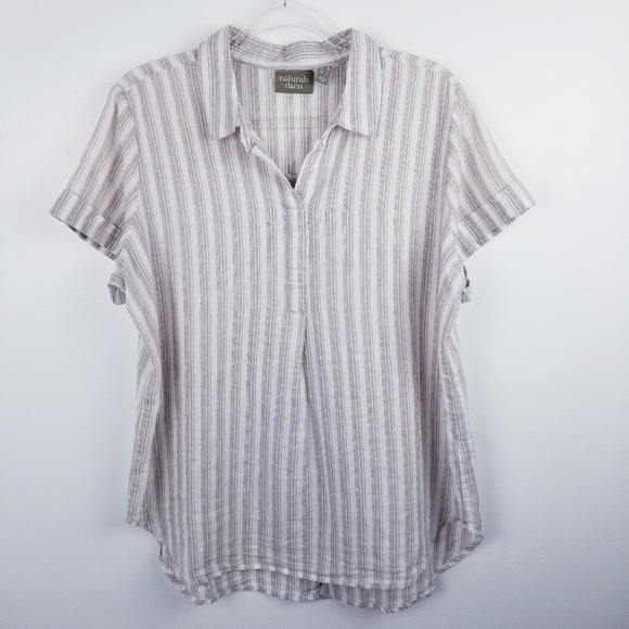 Naturals d&co. Tan and Ivory Striped Linen Blend Top size Medium - Picture 1 of 6